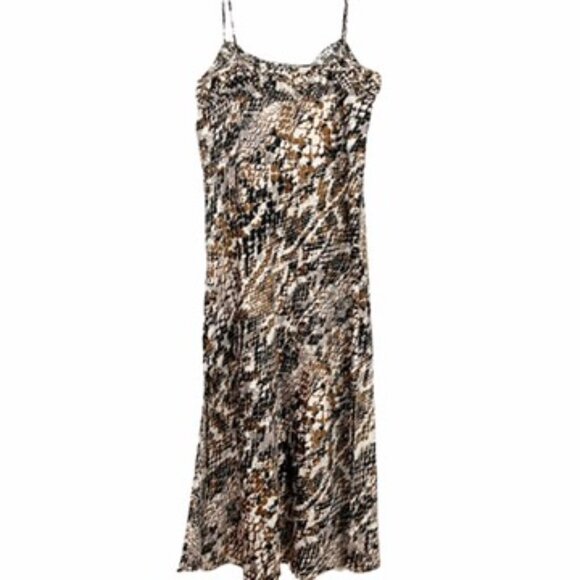 By Anthropologie Midi Slip Dress Womens Size Large Snake Print Satin Side Slits - Picture 5 of 16